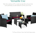 Best Choice Products Set of 2 Wicker Ottomans, Multipurpose Outdoor Furniture for Patio, Backyard, Additional Seating, Footrest, Side Table w/Removable Cushions, Steel Frame - Deep Burgundy/Black