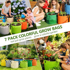 Grow Bags, 7 Pack Colorful 10 Gallon Grow Bags, Reusable Fabric Grow Bags, Foldable & Washable for Vegetables, Tomato Pots, Garden & Outdoor Growing