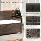 Tangkula 46 Gallon Outdoor Bench with Storage, Outdoor PE Rattan Storage Bench with Cushion, Backrest & Acacia Wood Armrests, Metal Frame, Waterproof Deck Box Seat for Porch Backyard Poolside