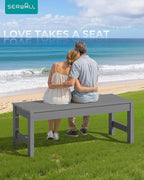 SERWALL 47 Inches Outdoor Bench, All Weather HDPE Backless Bench with Wood Grain Texture for Garden Porch and Park, Curved Bench Seat for Comfort, Grey