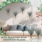 Jexine 4 Pcs Hanging Planters with Artificial Eucalyptus Metal Hanging Vase Indoor Plants Holder Modern Geometric Boho Bathroom Wall Decor for Living Room Home Office (Eucalyptus,Bronze)
