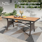 PHI VILLA Outdoor Dining Set for 8, Rectangular Rattan Table with Acacia Wood Top & Wicker Chairs with Cushions, 74” Large Modern Furniture Set for Patio, Deck, Backyard, Porch