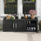 2-Tier Storage Bench, Waterproof UV-Resistant Outdoor Shoe Storage Cabinet with 3 Doors & Adjustable Shelves for Indoor Outdoor Entryway, Hallway, Living Room (Black)