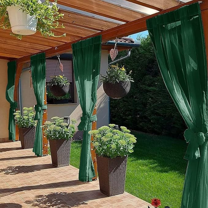 SpaceDresser Waterproof Outdoor Sheer Curtains for Patio - 2 Panels Rod Pocket Indoor Voile Sheer Curtain for Living Room,100W x 84L inch, Foliage Green