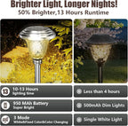 Beau Jardin 4 Pack Solar Pathway Lights White+ Color Changing Stainless Steel 3 Mode Outdoor Multicolor Metal Solar Powered Waterproof Glass for Garden Landscape Path Yard Walkway Driveway Silver