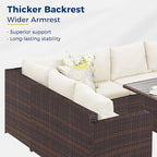 Wisteria Lane Patio Furniture Set, 7 Piece Outdoor Dining Sectional Sofa with Dining Table and Chair, All Weather Wicker Conversation Set with Ottoman, Ivory