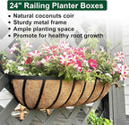 DUNCHATY Railing Planter Window Box - 2 Pack 24" Horse Trough Planter with Coco Fiber Liner - Deck Balcony Rail Planter for Porch Fence Patio Outdoor