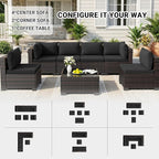 LEVELEVE 7 Pieces Outdoor Patio Furniture Sets,Rattan Conversation Sectional Set,Manual Weaving Wicker Patio Sofa with Tea Table(Black 7pcs)