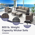 Belord Wicker Patio Furniture 5 Piece Outdoor Sofa Set, Oversize Outdoor Dining Chairs with Rattan Ottomans, Conversation Sets Patio Furniture Come with Removable Washable