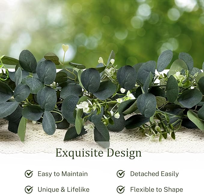 Artificial Eucalyptus Garland 2-Pack, 6 Ft Green with Shapeable Wire