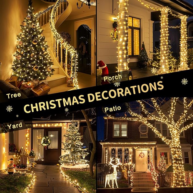 String Lights, 1200 LED Warm White, 315 ft with 8 Modes and Remote