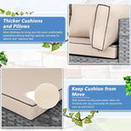 Shintenchi 7 Pieces Outdoor Patio Sectional Sofa Couch, Silver Gray PE Wicker Furniture Conversation Sets with Washable Cushions & Glass Coffee Table for Garden, Poolside, Backyard (Khaki)
