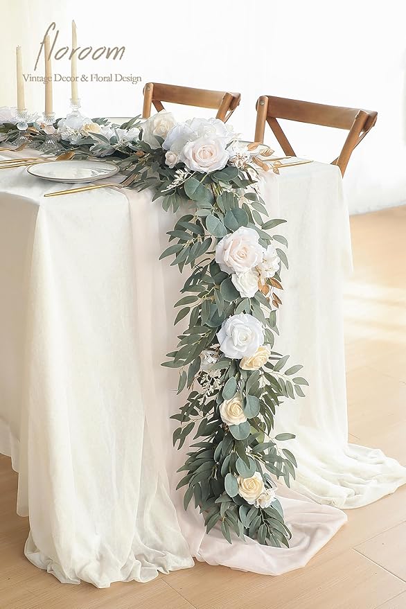Artificial Eucalyptus Greenery Garland, 6 Ft Cream White Faux Silk