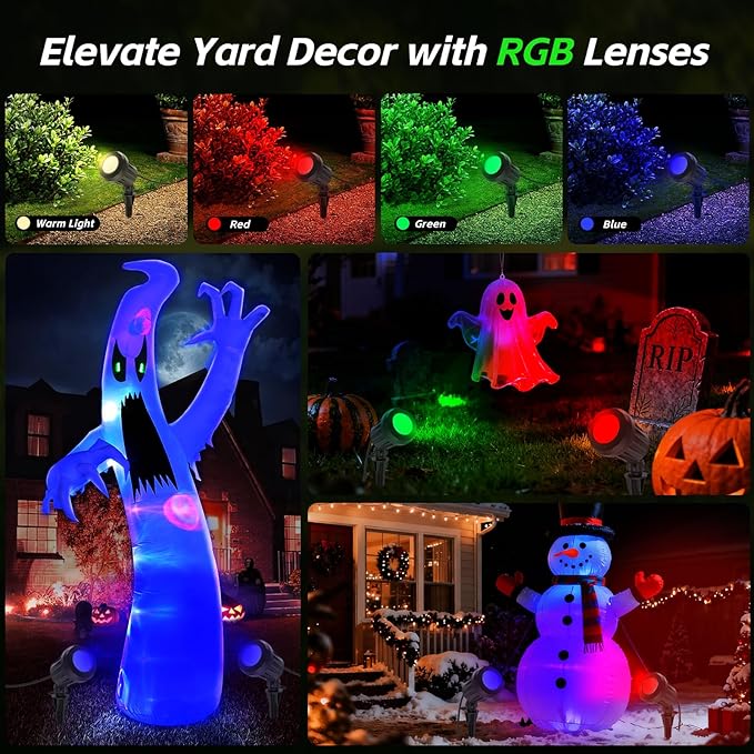 Spotlight Outdoor – 120V Plug-in, 2700K Warm White LED Landscape Spot Lights with RGB 3 Lenses for Yard, Garden, Lawn&Tree Decor, IP67 Waterproof, Perfect for Holidays&Everyday (2 Pack, Green)