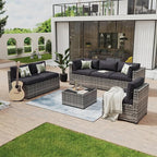 Aoxun 7 Piece Patio Furniture Set Wicker Rattan Patio Conversation Set Outdoor Sectional Sofa Set with Coffee Table and Thickened Cushions, Grey/Black(Waterproof Cover Included)