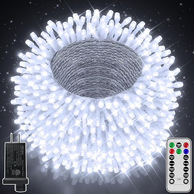 String Lights 1000 LED 328 FT Cool White with Remote Timer