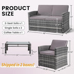 4-Piece Patio Furniture Set, Wicker Outdoor Rattan Sectional Sofa with Cushions and Glass Table, All-Weather Outdoor Conversation Set, Ideal for Garden, Porch, Backyard, Grey