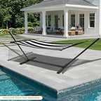 Lazy Daze Hammocks 10.5 FT Double 2 Person Caribbean Rope Hammock, Hand Woven Polyester Hammock with Spreader Bars, for Outside Outdoor Backyard Patio Poolside, 450 LBS Capacity, Black/White