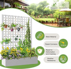 FENCY Metal Raised Garden Bed with Trellis, Metal Planter Box with Trellis, Garden Box for Climbing Plants Vegetable, 47''Lx16''Wx71''H Garden Bed with Drainage Holes(White)