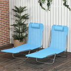 Outsunny 2 Piece Folding Chaise Lounge Chairs, Pool Sun Tanning Chairs with Reclining Back, Breathable Mesh Seat, Headrest for Beach, Yard, Patio, Blue