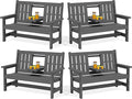 SERWALL Outdoor Bench with Cup Holder, 58" HDPE Garden Park Bench Suitable for 3 Person, All Weather Patio Benches with High Backrest and Wide Armrests for Garden, Park, Yard, Front Porch, Grey