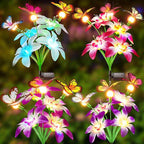 Garpar Solar Lights Outdoor Decorative, Upgraded 4 Pack Flowers with 16 Color Changing Lilies and 12 Butterflies, Brighter Waterproof Garden Decor for Yard Lawn Pathway, Gift for Mom Women Grandma
