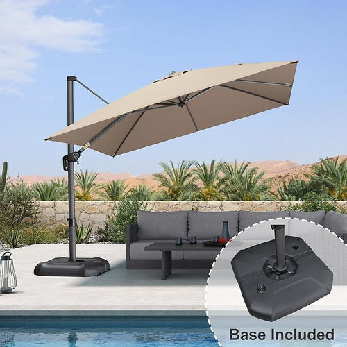 10 Feet Square Cantilever Umbrella Patio Umbrella – Taupe, 10Feet