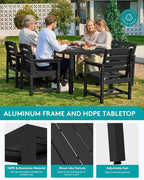SERWALL 9-Piece Outdoor Dining Set, 60" - 83" Expandable Outdoor Dining Table and 8 HDPE Chairs, All Weather HDPE Outdoor Furniture Set for Backyard, Garden, Black