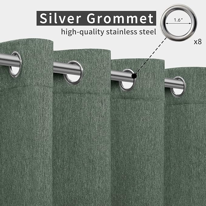Easy-Going Linen Look Outdoor Curtains Waterproof Windproof Porch Curtains, Soft Thicken Outdoor Privacy Curtains for Patio, Gazebo, Grommet Top and Tab Bottom Drape, 1 Panel, 54x96 inch, Sage Green