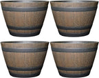 Classic Home and Garden Whiskey Plastic Resin Flower Pot Barrel Planter, Walnut Brown, 20.5" (Pack of 4)