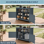 HIPS All-Weather Outdoor Storage Cabinet,Outdoor Sideboard with Magnetic Doors,3-Shelves Patio Storage Cabinet, Used for Garden,Buffet Cabinet,TV Stand, Bar Table,Balcony