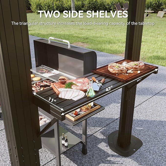 Aoxun Grill Gazebo 8 x 5FT, Outdoor Barbecue Gazebo with Double Polycarbonate Top, Aluminum Grill Canopy with Shelves for Patio, Lawn, Garden