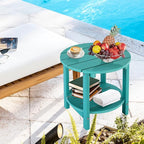 LZRS Round Adirondack Side Table Double End Table, Outdoor Side Tables for Patio, Backyard,Pool, Indoor Companion, Easy Maintenance & Weather Resistant(Turquoise)