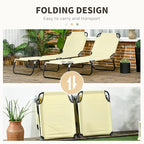Outsunny 2 Piece Folding Chaise Lounge Pool Chairs, Outdoor Sun Tanning Chairs with 5-Level Reclining Back, Steel Frame for Beach, Yard, Patio, Beige