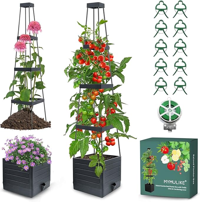 Raised Garden Bed Tomato Planter with Trellis, 58" Tomato Cage for Climbing Vegetables Plant, Self Watering Pots for Indoor Plants Garden Pots Patio Greenhouse Indoor Outdoor
