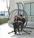 Double Egg Chair with Stand Hammock Swing Chair Foldable Hanging Loveseat, UV Resistant Removable Cushions, 700LBS Capacity for Bedroom, Balcony, Garden(BK-BE)