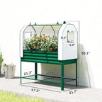 Outsunny Galvanised Raised Garden Bed with Greenhouse Cover, Metal Elevated Garden Bed with Legs, Bed Liner and Bottom Shelf, Outdoor Raised Planter Box for Vegetables, Herbs, Flowers, Green
