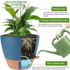 12/10/8 inch Plant Pots, Large Plastic Self Watering Planters with Drainage Holes, Deep Reservoir, Water Level Indicator, Modern Decorative Flower Pots for Indoor Outdoor Plants (Navy Blue, 12/10/8)