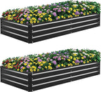 2 Pack 6×3×1ft Galvanized Metal Raised Garden Bed, Metal Planter Kit Box Outdoor for Deep-Rooted Vegetables, Flowers, Green and Herbs