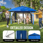 CROWN SHADES 13x13 Pop Up Gazebo, Canopy Tent, Gazebos on Clearance - Outdoor Gazebo for Backyard & Patio Furniture - Carpa Pop Up Tent with Wheeled STO-N-Go Cover Bag (Blue)