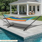 Lazy Daze Hammocks 10.5 FT Double 2 Person Caribbean Rope Hammock, Hand Woven Polyester Hammock with Spreader Bars, for Outside Outdoor Backyard Patio Poolside, 450 LBS Capacity, Rainbow