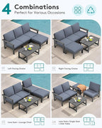 SERWALL Outdoor Sectional Sofa Set, 5-piece Outdoor Modula Couch Set with Ottoman, All Weather Patio Furniture Set with Chaise for Deck, Lawn, Gray Frame with Gray Cushion