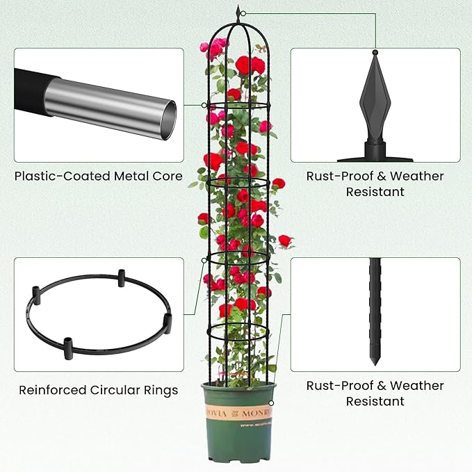Garden Obelisk Trellis for Climbing Plants - 6.7FT Tall Weather-Resistant Rustproof Metal Plant Flower Support for Roses, Clematis, Tomatoes & Vines, Indoor/Outdoor Use, 11.8”D (2 Pack)