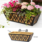 2 Pack 16 Inch Window Boxes Planters Railing Planter Box with Adjustable Brackets for Porch Fence Patio Balcony Hanging Flower Baskets with Coco Liners for Outdoor Garden Decor - Black