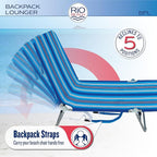 Rio Beach Portable Lay Flat Folding Backpack Beach Lounge Chair with Backpack Straps and Storage Pouch, Blue Stripe