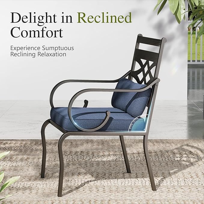 Sophia and William Outdoor Patio Dining Set for 4, Outdoor Table and Chairs, Removable Seat Cushions, Black 42" Round Patio Dining Table,Blue