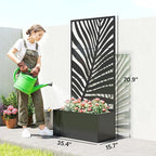 Outsunny Metal Planter Box with Trellis, 71" Tall Raised Garden Bed with Trellis Privacy Screen for Climbing Plants, Large Leaf Cut-Out Privacy Planter for Garden, Patio, Balcony