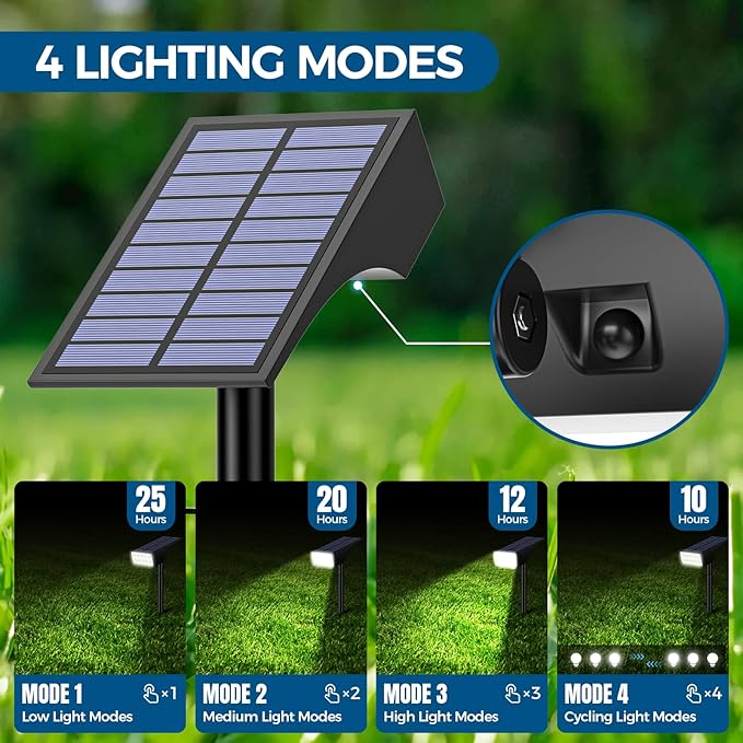 Solar Spot Lights Outdoor, Solar Lights Outdoor Waterproof IP65, 4 Brightness Modes Dusk to Dawn Landscape Spotlights for Yard Garden Pathway Porch Tree House Decoration, Cool White, 6 Pack