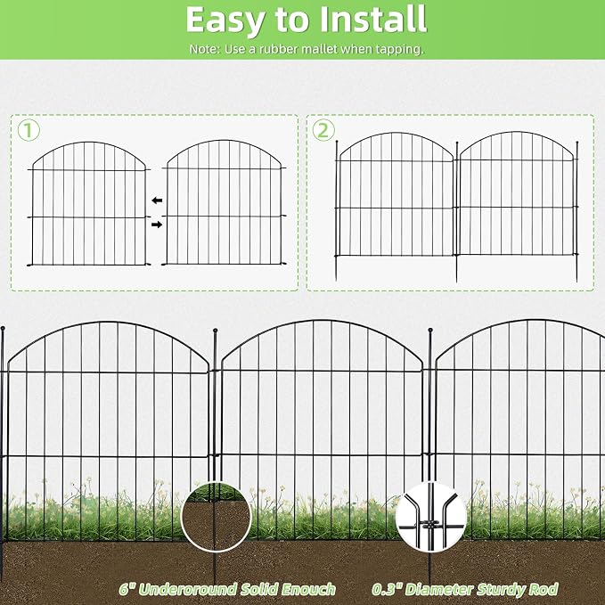 Decorative Fences: Black Metal Garden Border, 24in x 20ft, 10 Panels