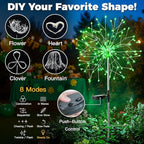 suddus St. Patrick's Day Decorations Solar Firework Lights - 150 LED Green Outdoor Garden Lights, 8 Modes DIY Sparkler Lights, Waterproof Solar Stake Lights for Yard, Pathway Flowerbed Decor (2 Pack)